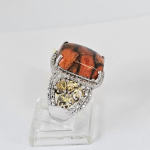 Chuck Clemency Jasper & Citrine Ring Platinum/14k/925 Sz 6! New - Picture 2 of 13